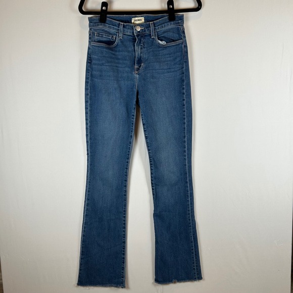 L'Agence Ruth High Rise Straight Leg Crop Jeans Raw Hem Medium Wash Size 28 - Picture 1 of 9